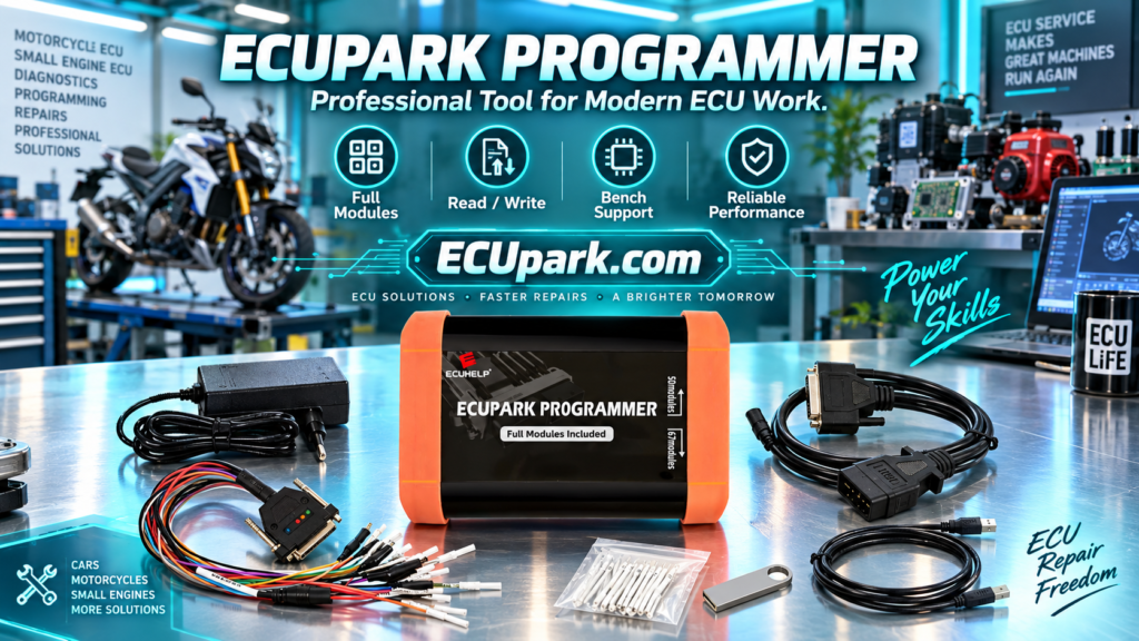 ECUpark ECU programmer package comparison with protocol modules and supported vehicle applications
