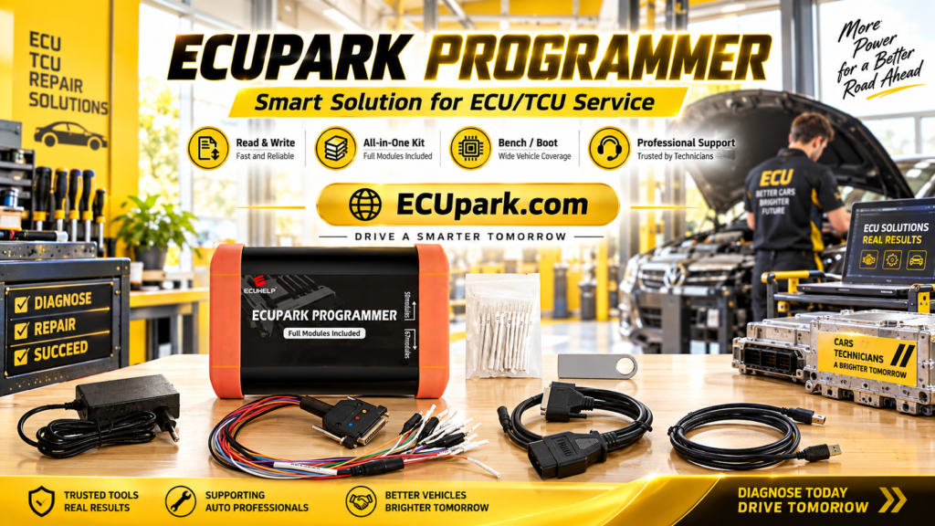 ECUpark ECU programmer workflow using OBD Bench and Boot modes