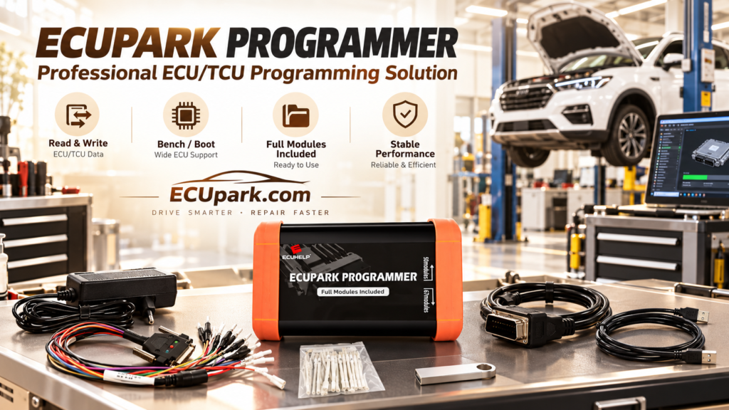 Technician preparing an ECU recovery workflow with ECUpark after an interrupted write
