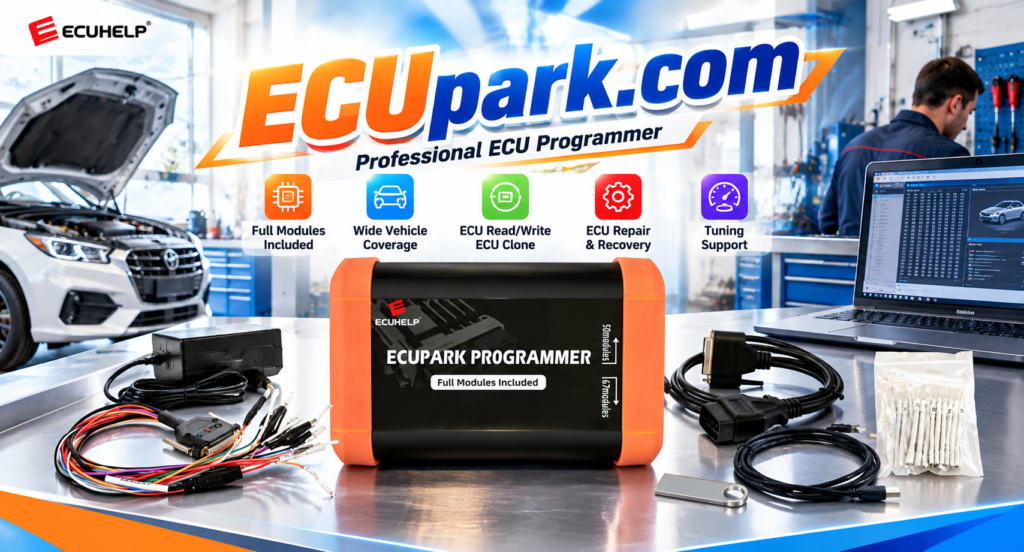 Technician choosing OBD Bench or Boot mode with ECUpark ECU Programmer