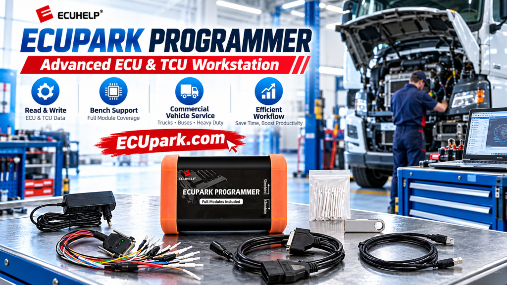 Technician selecting an ECUpark PCMflash module by ECU number and processor