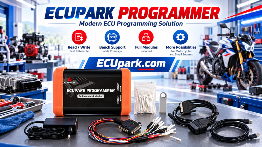Technician matching a vehicle ECU with the correct PCMflash module for ECUpark programming