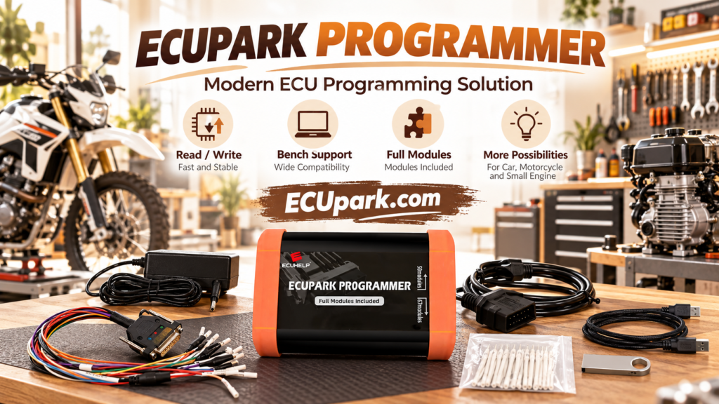 Technician searching ECUpark PCMflash module support before ECU programming