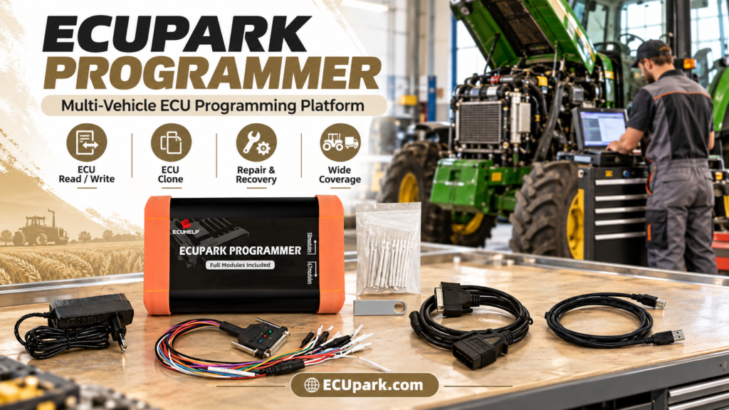 ECUpark ECU programmer checking CAN bus communication during bench programming