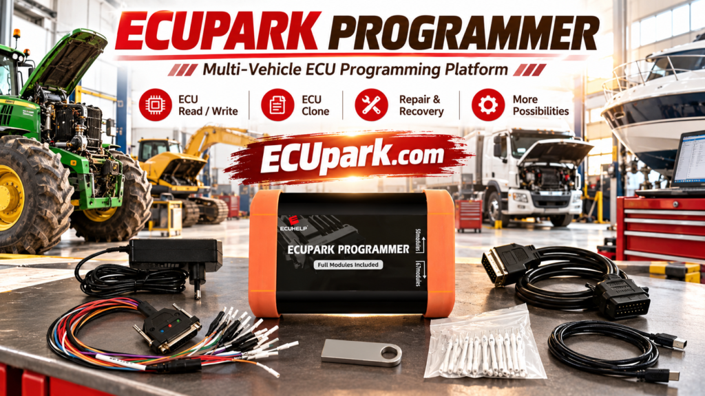 Technician verifying ECU bench power and ground pinout before ECUpark programming
