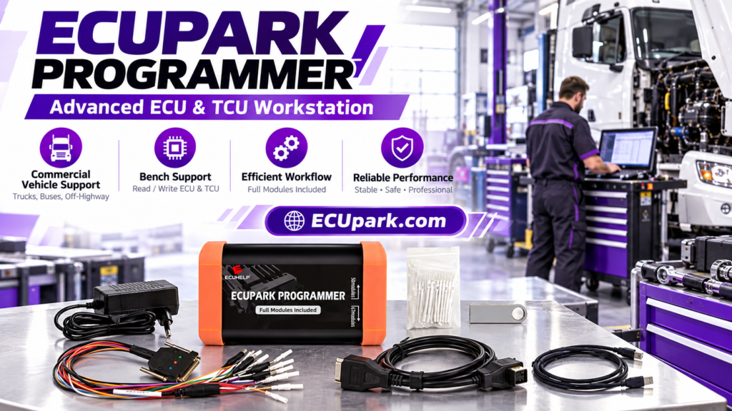 Technician preparing original and replacement ECUs for ECUpark PCMflash cloning