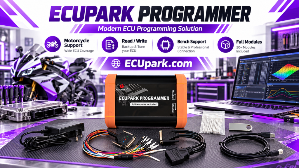 Technician completing an ECUpark ECU programming job intake form before connecting a control unit