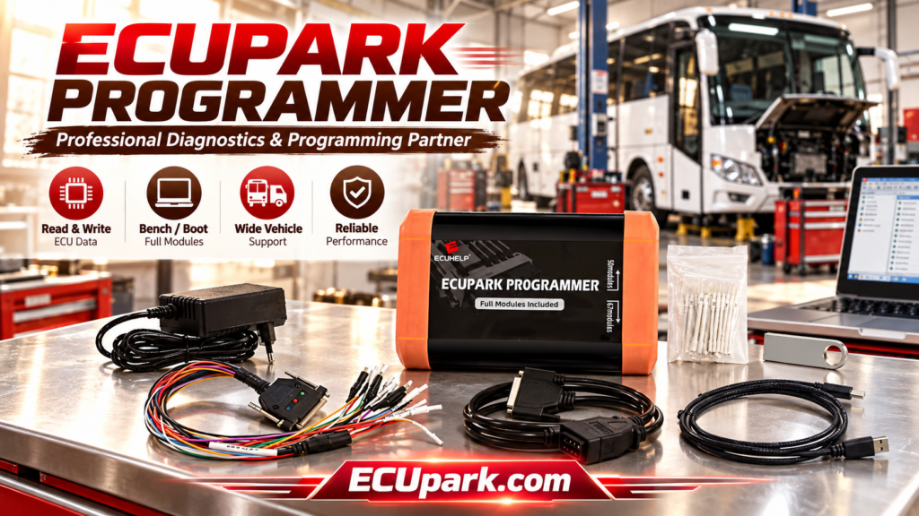 Technician selecting the correct ECUpark PCMflash module for ECU programming