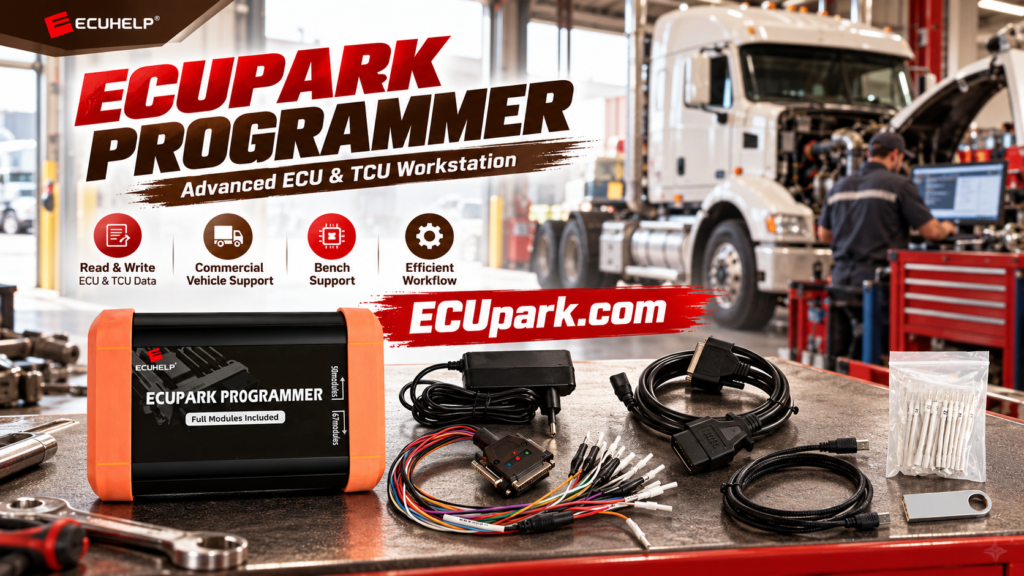 Technician selecting the correct PCMflash module for ECUpark ECU programming